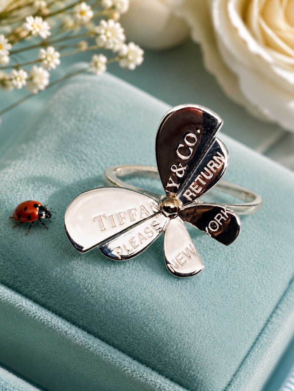 Tiffany & Co. Love Bug Butterfly Ring In 18k rose & sterling size 5 NWT love bug